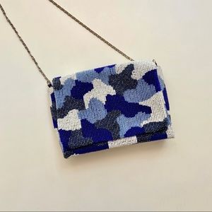 MOYNA Beaded Purse in Blue Camouflage